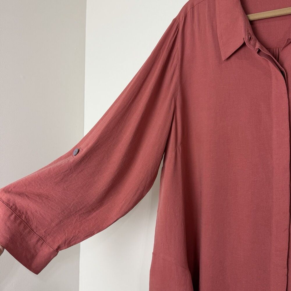 Soft Surroundings Button Up Blouse Shirt Roll Tab Sleeves Mauve Pink Women’s 2X - Picture 2 of 10